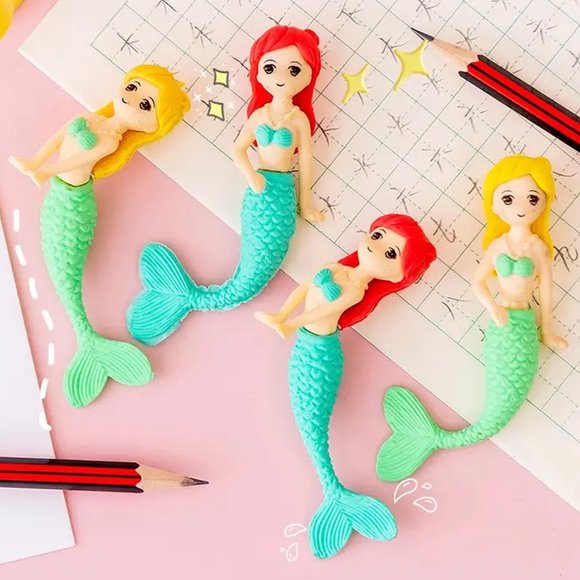 Mermaid Shape Cute Eraser Set for School Children - Picture 1 of 6
